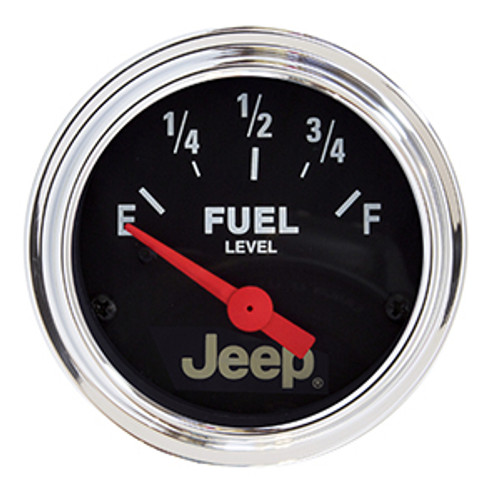 Fuel Level Gauge - Jeep - 73-10 ohm - Electric - Analog - Short Sweep - 2-1/16 in Diameter - Jeep Logo - Black Face - Each Fuel Level Gauge - Jeep - 73-10 ohm - Electric - Analog - Short Sweep - 2-1/16 in Diameter - Jeep Logo - Black Face - Each
