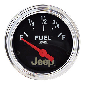 Fuel Level Gauge - Jeep - 73-10 ohm - Electric - Analog - Short Sweep - 2-1/16 in Diameter - Jeep Logo - Black Face - Each
