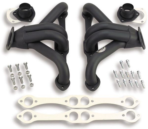 Headers - Super Competition - Block Hugger - 1-5/8 in Primary - 2-1/2 in Collector - Steel - Black Paint - Small Block Chevy - Universal - Pair