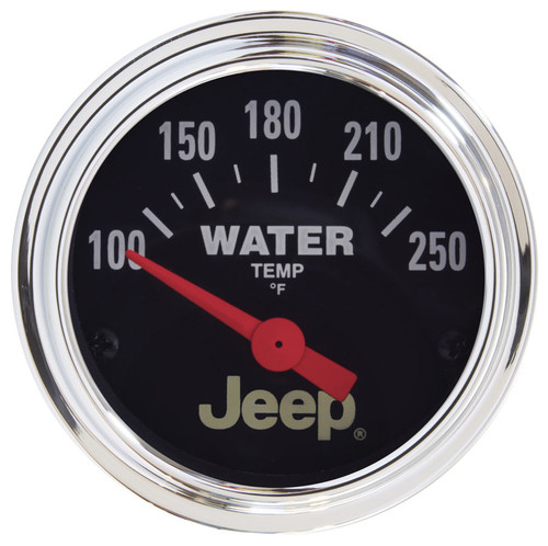 Water Temperature Gauge - Jeep - 100-250 Degree F - Electric - Analog - Short Sweep - 2-1/16 in Diameter - Jeep Logo - Black Face - Each