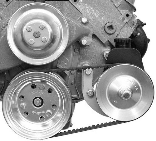 Power Steering Pump Bracket - Driver Side - Block Mount - Steel - Natural - Saginaw Pump - Short Water Pump - Big Block Chevy - Kit