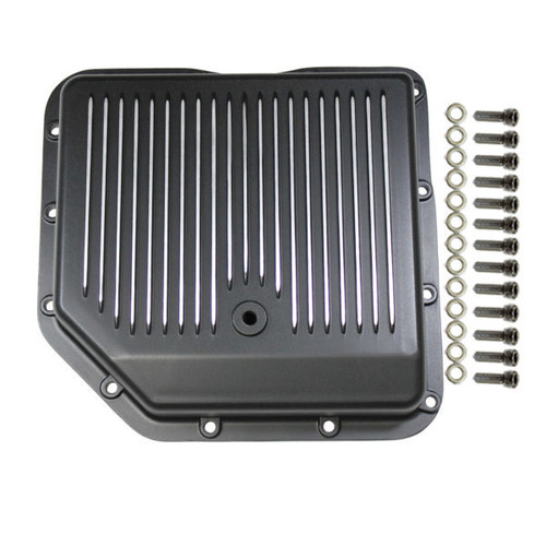 Transmission Pan - Stock Sump - Finned - Aluminum - Black Paint - TH350 - Each Transmission Pan - Stock Sump - Finned - Aluminum - Black Paint - TH350 - Each
