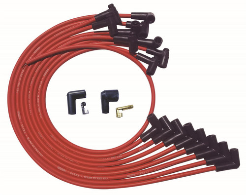 Spark Plug Wire Set - Ultra - Spiral Core - 8 mm - Red - 90 Degree Plug Boots - HEI Style Terminal - Over The Valve Cover - Small Block Chevy - Kit