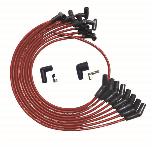 Spark Plug Wire Set - Ultra - Spiral Core - 8 mm - Red - 135 Degree Plug Boots - HEI Style Terminal - Over The Valve Cover - Big Block Chevy - Kit