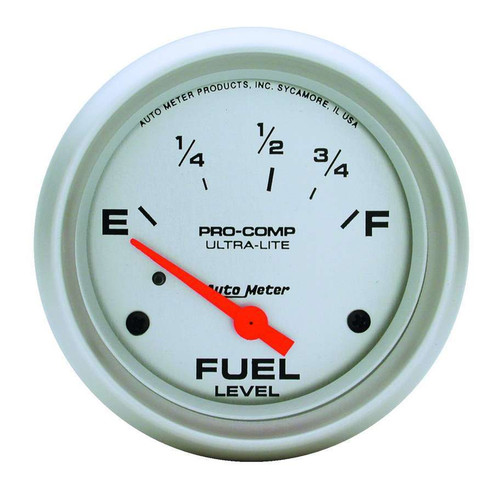 Fuel Level Gauge - Ultra-Lite - 73-10 ohm - Electric - Analog - Short Sweep - 2-5/8 in Diameter - Silver Face - Each