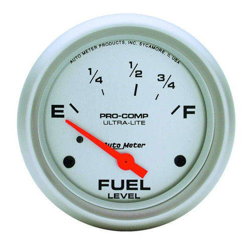 Fuel Level Gauge - Ultra-Lite - 73-10 ohm - Electric - Analog - Short Sweep - 2-5/8 in Diameter - Silver Face - Each Fuel Level Gauge - Ultra-Lite - 73-10 ohm - Electric - Analog - Short Sweep - 2-5/8 in Diameter - Silver Face - Each