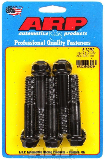 Bolt - 1/2-13 in Thread - 2.75 in Long - 9/16 in Hex Head - Chromoly - Black Oxide - Universal - Set of 5