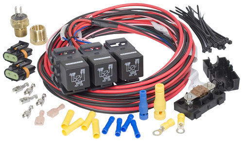 Fan Controller - Dual Fan - 195 Degree F On - 185 Degree F Off - 3/8 in NPT Temperature Sensor - 1/2 in NPT Adapter - Harness / Relays - Kit