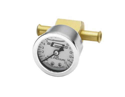 Fuel Pressure Gauge - 0-15 psi - Mechanical - Analog - 1-1/2 in Diameter - Liquid Filled - Full Sweep - 1/8 in NPT Port - Adapter Fitting - White Face - Kit
