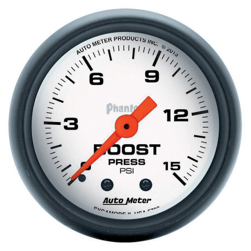Boost Gauge - Phantom - 0-15 psi - Mechanical - Analog - 2-1/16 in Diameter - White Face - Each