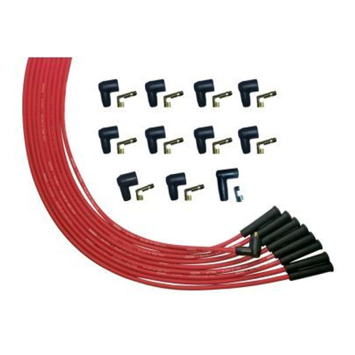 Spark Plug Wire Set - Ultra - Spiral Core - 8 mm - Red - Straight Plug Boots - Socket Style - Universal 8-Cylinder - Kit