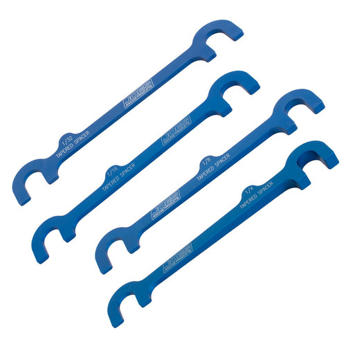 Control Arm Shims - Upper - Tapered - 6 in Center Spacing - 1/32-1/4 in - Aluminum - Blue Anodized - Kit