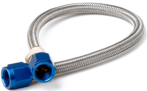Nitrous Hose - 24 in Long - 4 AN Hose - 4 AN Straight to 4 AN Straight Female - Braided Stainless - PTFE - Blue Fittings - Each