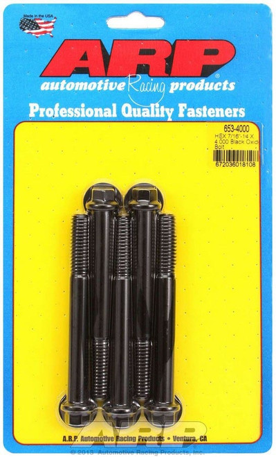 Bolt - 7/16-14 in Thread - 4 in Long - 7/16 in Hex Head - Chromoly - Black Oxide - Universal - Set of 5