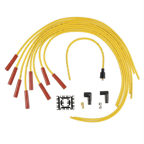 Spark Plug Wire Set - Super Stock - Spiral Core - 8 mm - Yellow - Straight Plug Boots - HEI Style Terminal - Cut-To-Fit - V8 - Kit