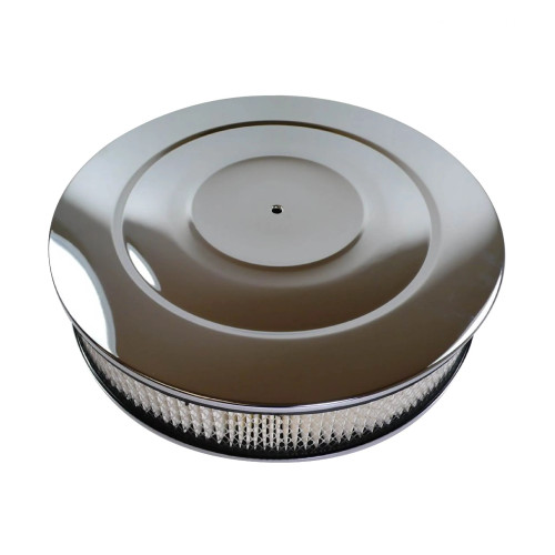 Air Cleaner Assembly - 14 in Round - 3 in Element - 5-1/8 in Carb Flange - Raised Base - Steel - Chrome - Kit