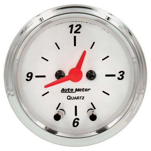 Clock Gauge - Artic White - Electric - Analog - 2-1/16 in Diameter - White Face - Each