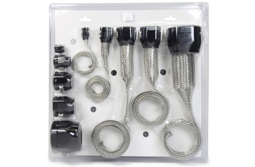 Hose and Wire Sleeve - Fuel / Heater / Radiator / Vacuum Hose Sizes - Hose End Covers - Aluminum - Black Anodized - Kit