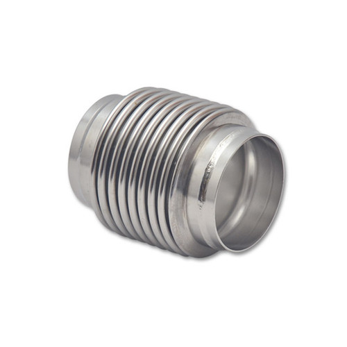 Exhaust Flex Pipe - Electropolished - Bellow - Weld-On - Flexible - 2.5 in Inlet - 2.5 in Outlet - 4 in Long - Stainless - Polished - Each