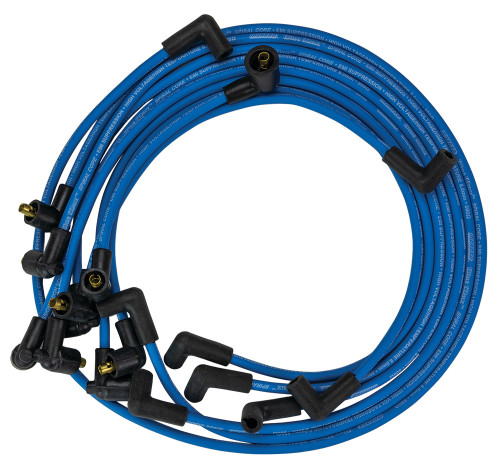Spark Plug Wire Set - Blue Max - Spiral Core - 8 mm - Blue - 90 Degree Plug Boots - Socket Style - Mopar B / RB-Series - Kit