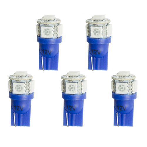 LED Light Bulb - 5 LED - Blue - T3 Wedge Style - Set of 5