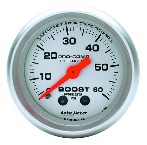 Boost Gauge - Ultra-Lite - 0-60 psi - Mechanical - Analog - 2-1/16 in Diameter - Silver Face - Each
