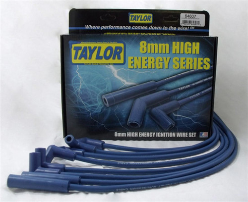 Spark Plug Wire Set - High Energy - Spiral Core - 8 mm - Blue - 90 Degree / Straight Plug Boots - HEI Style Terminal - Chevy V8 - Kit