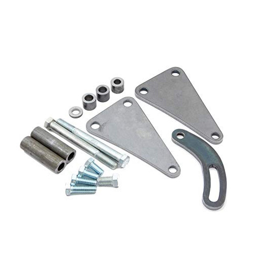 Power Steering Pump Bracket - Driver Side - Block Mount - Steel - Natural - Saginaw Pump - Electric Water Pump - Big Block Chevy - Kit