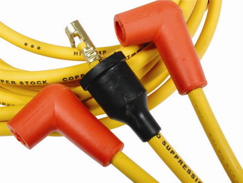 Spark Plug Wire Set - Super Stock - Spiral Core - 8 mm - Yellow - 90 Degree Plug Boots - Socket Style - Cut-To-Fit - V8 - Kit