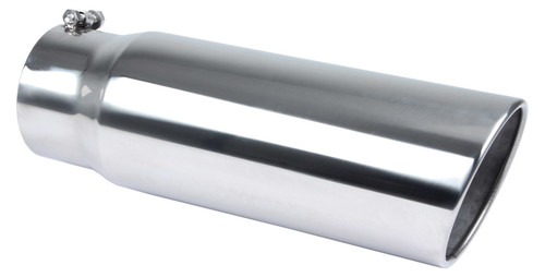 Exhaust Tip - Monster - Clamp-On - 5 in Inlet - 6 in Round Outlet - 18 in Long - Single Wall - Rolled Edge - Angled Cut - Stainless - Polished - Each