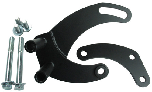 Power Steering Pump Bracket - Driver Side - Block Mount - Steel - Black Paint - Saginaw Pump - Short Water Pump - Big Block Chevy - Kit