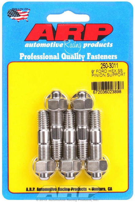 Pinion Support Stud - 3/8-16/24 in Thread - 2.000 in Long - Hex Nuts - Stainless - Polished - Ford 9 Inch - Kit