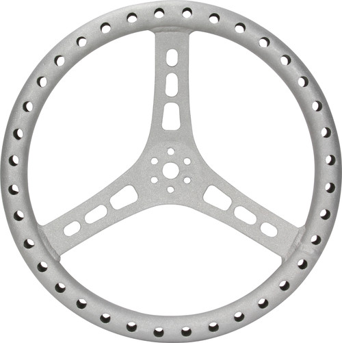 Steering Wheel - 15 in Diameter - 2-1/2 in Dish - 3-Spoke - Drilled / Shot Peened Grip - Aluminum - Natural - Each