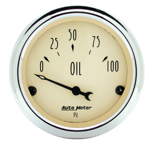 Oil Pressure Gauge - Antique Beige - 0-100 psi - Electric - Analog - Short Sweep - 2-1/16 in Diameter - Beige Face - Each