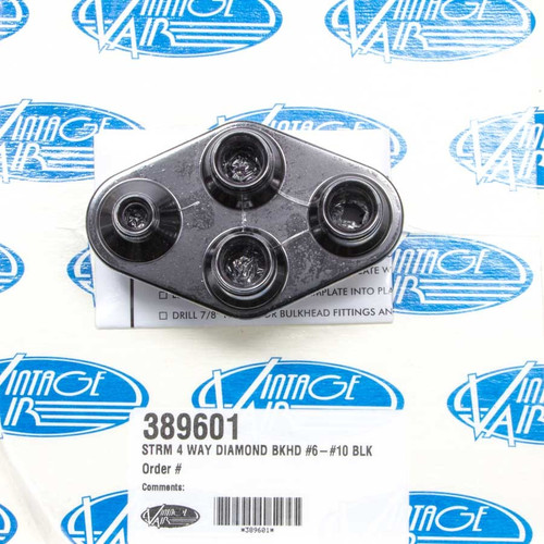 Bulkhead Plate - Streamline - 4 Port Diamond - 6 AN Male O-Ring to 10 AN Male O-Ring - Aluminum - Black Anodized - Each