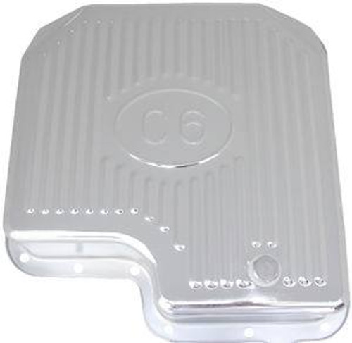 Transmission Pan - Deep Sump - Ribbed - 3.5 in Deep - Adds 2.0 qt Capacity - Ribbed - Steel - Chrome - C6 - Each