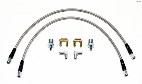 Brake Hose Kit - Flexline - DOT Approved - 22 in - 3 AN Hose - 3/8-24 Inverted Flare Male 90 Degree Inlet - 3 AN Straight Outlet - Fittings Included - Braided Stainless - Kit