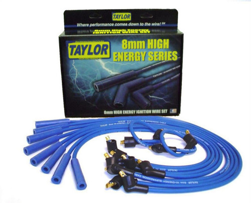 Spark Plug Wire Set - High Energy - Spiral Core - 8 mm - Blue - Straight Plug Boots - Socket Style - Ford V8 - Kit