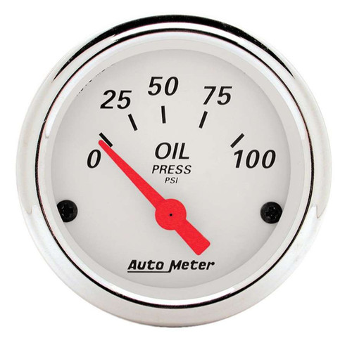 Oil Pressure Gauge - Artic White - 0-100 psi - Electric - Analog - Short Sweep - 2-1/16 in Diameter - White Face - Each