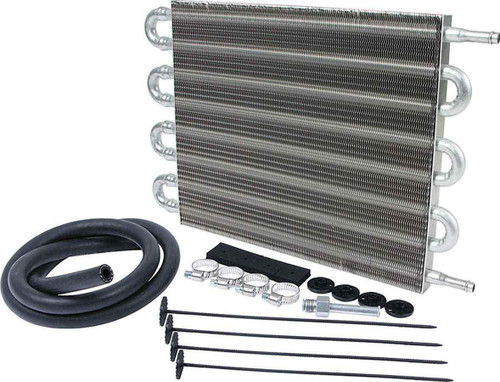 Fluid Cooler - 16 x 10 x 0.75 in - Tube Type - 3/8 in Hose Barb Inlet / Outlet - Fitting / Hardware / Hose - Aluminum - Automatic Transmission - Kit