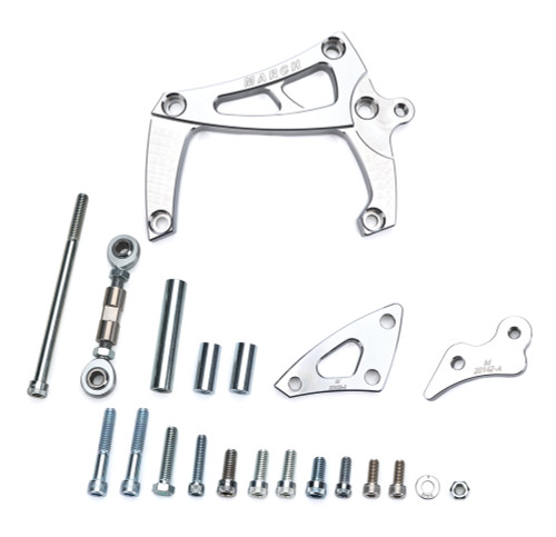 Air Conditioning and Alternator Bracket - Passenger Side - Aluminum - Clear Powder Coat - Long Water Pump - Small Block Chevy - Kit