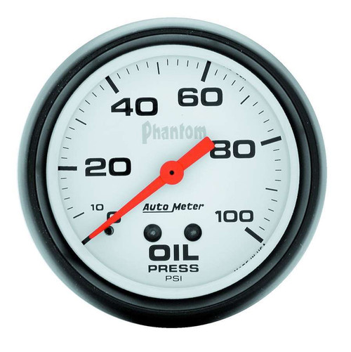Oil Pressure Gauge - Phantom - 0-100 psi - Electric - Analog - Short Sweep - 2-5/8 in Diameter - White Face - Each