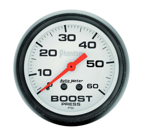 Boost Gauge - Phantom - 0-60 psi - Mechanical - Analog - 2-1/16 in Diameter - White Face - Each