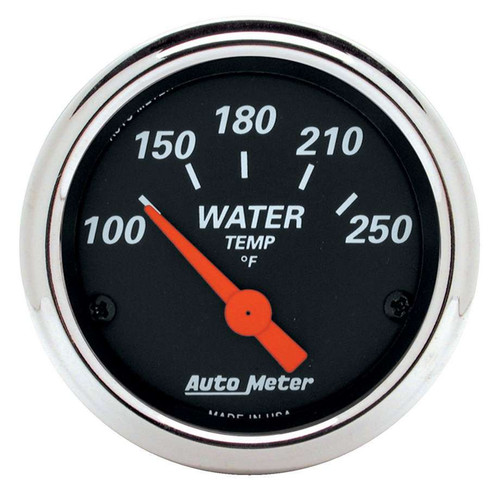 Water Temperature Gauge - Designer Black - 100-250 Degree F - Electric - Analog - Short Sweep - 2-1/16 in Diameter - Black Face - Each