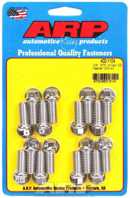 Header Bolt - 3/8-16 in Thread - 0.875 in Long - Hex Head - Stainless - Polished - Drilled - Big Block Chevy - Set of 16