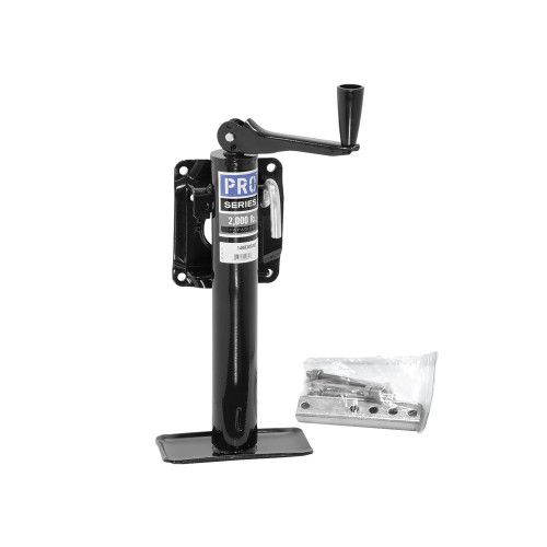 Trailer Jack - Pro Series - Bolt-On - Manual - Topwind - Foot Plate Included - 2000 lb Maximum - Steel - Black Paint - Kit