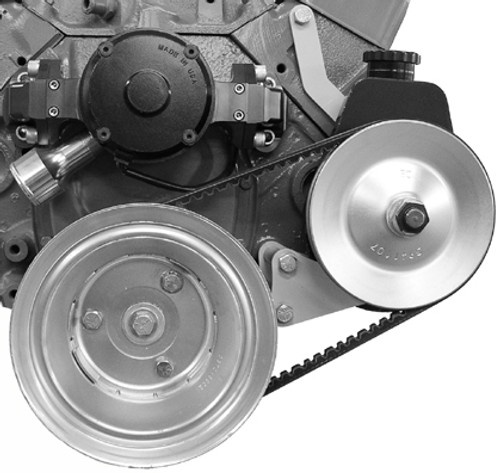 Power Steering Pump Bracket - Driver Side - Block Mount - Steel - Natural - Saginaw Pump - Electric Water Pump - Small Block Chevy - Kit Power Steering Pump Bracket - Driver Side - Block Mount - Steel - Natural - Saginaw Pump - Electric Water Pump - Small Block Chevy - Kit