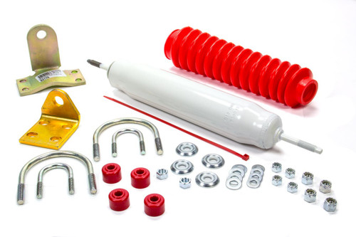 Steering Stabilizer Kit - Single - Hardware Included - 17.50 in Compressed / 26.50 in Extended - 2.39 in OD - Steel - White Paint - Universal - Kit