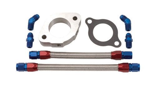 Water Neck Spacer - 1-1/8 in Thick - Dual 3/8 in NPT Ports - Bypass Lines / Fitting - Aluminum - Natural - Chevy V8 - Kit