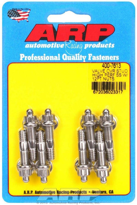 Valve Cover Fastener - Stud - 1/4-20 in Thread - 1.500 in Long - 12 Point Nuts - Stainless - Polished - Set of 8